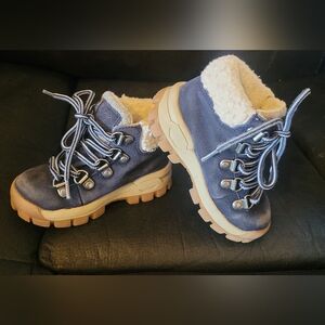 Next Kid's Blue Suede and Tan Fur Lined Lace Up Boots